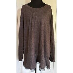 Logo Lounge by Lori Goldstein Taupe Jersey Knit Tunic Mesh Lace Accent Size 3X